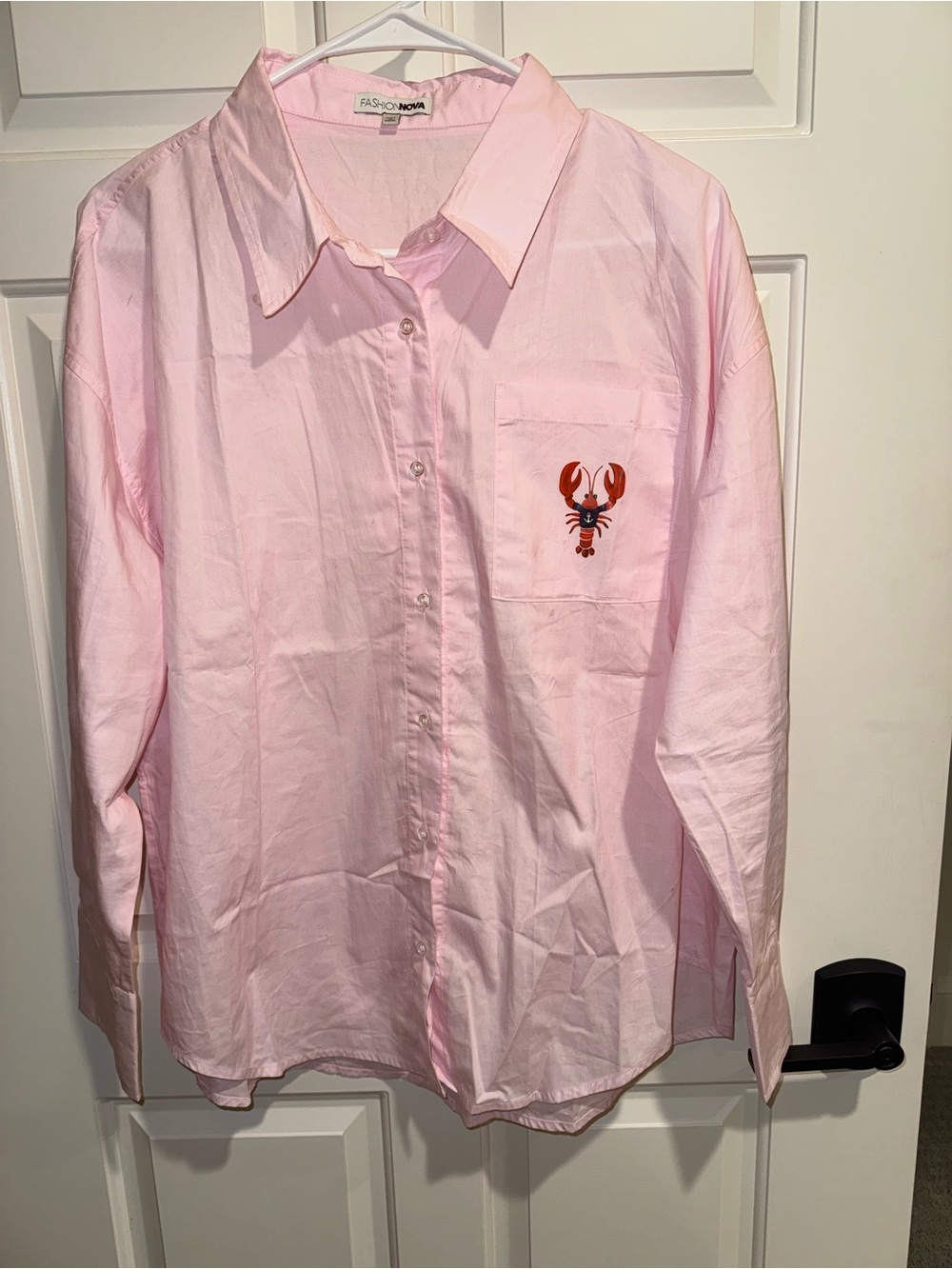 Fashion Nova Light Pink Button-Down Shirt with Lobster Pocket medium
